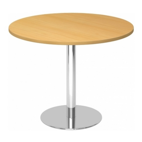 Runder System Konferenztisch BISTRO F100R C mit Buchenplatte und einem zentralen Chromfuß von hjh OFFICE PRO
