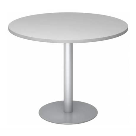 Runder System Konferenztisch BISTRO F100R S in Silber-Grau mit zentralem Standfuß von hjh OFFICE PRO