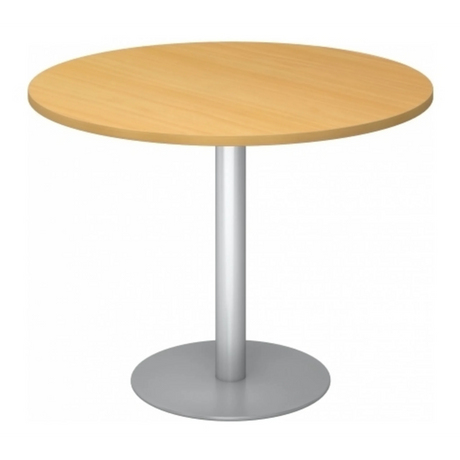 Runder System Konferenztisch BISTRO F100R S in Buche-Optik mit silbernem Standfuß von hjh OFFICE PRO