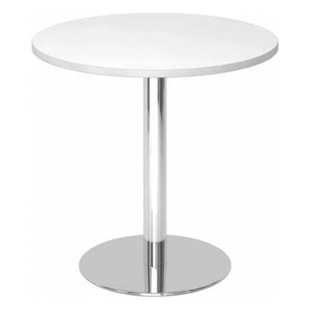Runder System Konferenztisch BISTRO F80R C mit weißer Tischplatte und chromfarbenem Standfuß von hjh OFFICE PRO