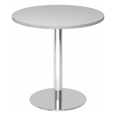 Runder System Konferenztisch BISTRO F80R C in Grau mit einem verchromten Mittelfuß von hjh OFFICE PRO