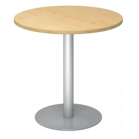 Runder System Konferenztisch BISTRO F80R S mit Ahornholzplatte und silbernem Standfuß von hjh OFFICE PRO