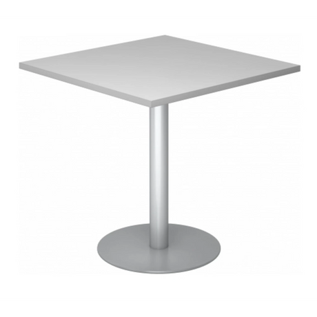 Silbergrauer System Konferenztisch BISTRO F88Q S mit quadratischer Platte und rundem Standfuß von hjh OFFICE PRO