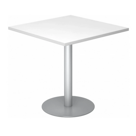 System Konferenztisch BISTRO F88Q S mit weißer Tischplatte und silbernem Standfuß von hjh OFFICE PRO