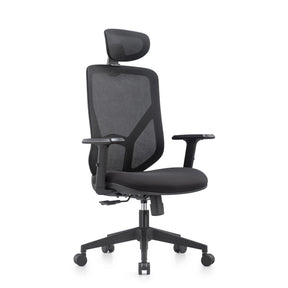 Homeoffice-Bürostuhl BLACORE in Schwarz mit Netzrückenlehne, Kopfstütze und Armlehnen von MyBuero
