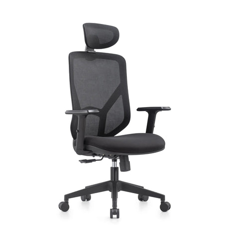 Homeoffice-Bürostuhl BLACORE in Schwarz mit Netzrückenlehne, Kopfstütze und Armlehnen von MyBuero