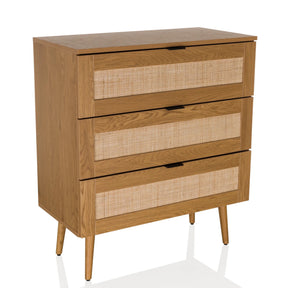 Kommode BOHEO K aus Eiche mit drei Schubladen und Wiener Geflecht-Fronten von hjh LIVING
