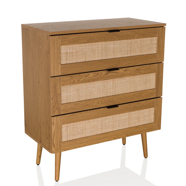 Kommode BOHEO K aus Eiche mit drei Schubladen und Wiener Geflecht-Fronten von hjh LIVING