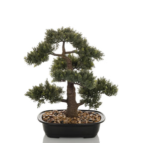 Kunstpflanze BONSAI in Form eines grünen Bonsais in einer schwarzen Schale mit Kieselsteinen von hjh OFFICE