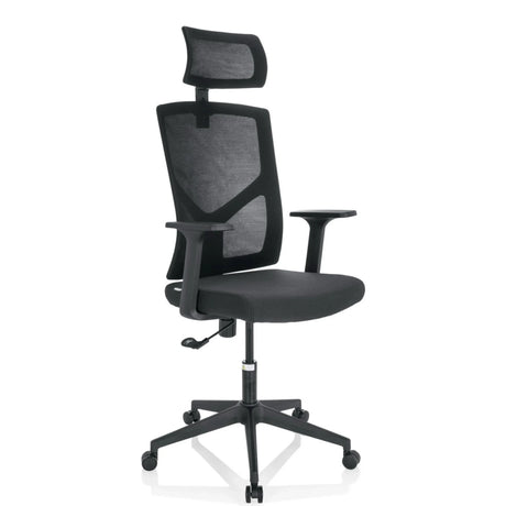 Homeoffice-Bürostuhl BRETON B mit schwarzem Netzbezug und Kopfstütze von hjh OFFICE