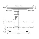 Maßzeichnung des höhenverstellbaren Schreibtischs MEGA 16 G mit einer Tischplattenbreite von 80,0 cm von hjh OFFICE PRO