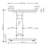 Maßzeichnung des höhenverstellbaren Schreibtischs MEGA 614 S mit einer Breite von 67,2 cm von hjh OFFICE PRO