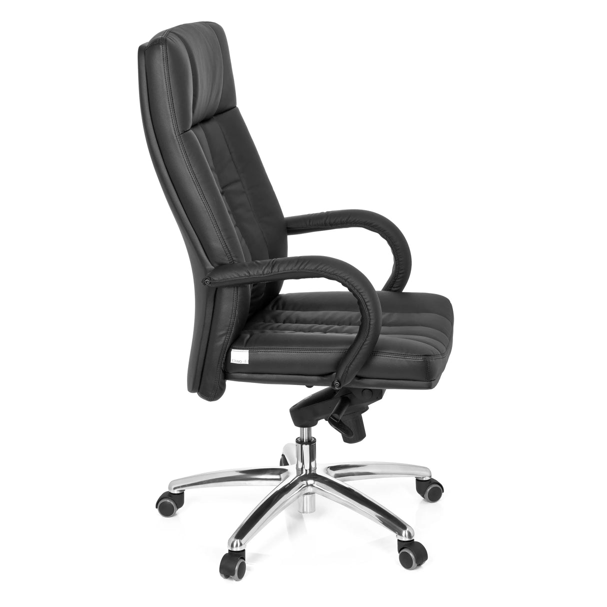 Schwarzer Drehstuhl XXL G 300 mit Steppung, Armlehnen und Fußkreuz mit fünf Rollen von hjh OFFICE – 360-Grad-Ansicht (Seitenprofil 80°)