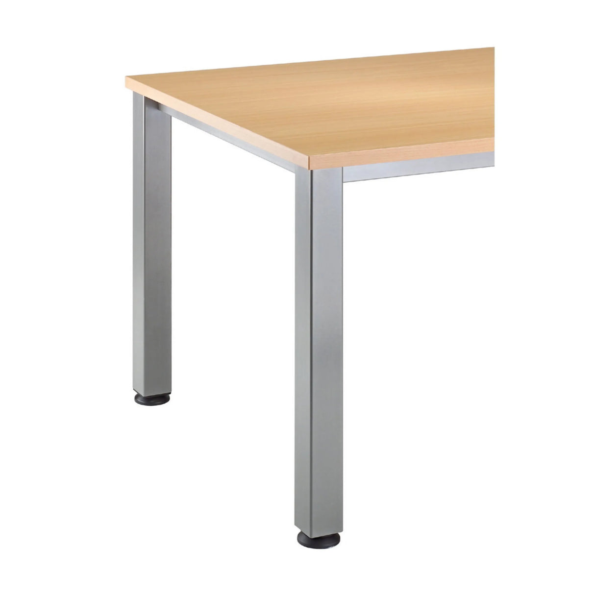 Ecke des Schreibtischs QUEO 2E S in Asteiche mit silberfarbenen Beinen von hjh OFFICE PRO