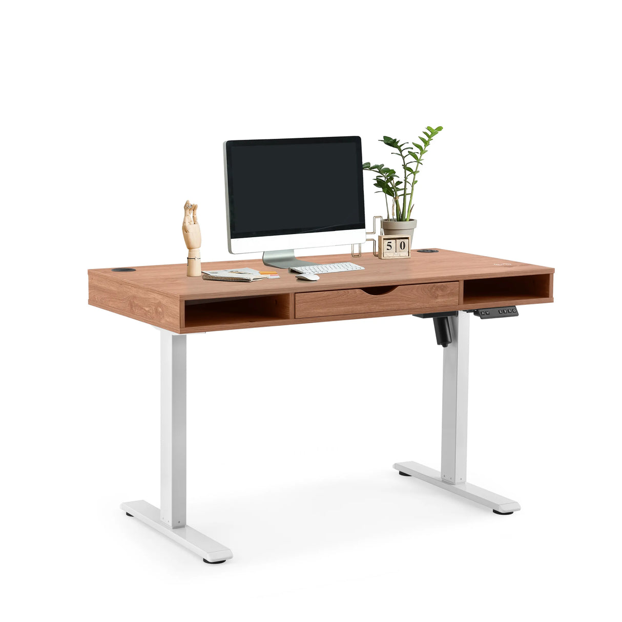 Elektrisch höhenverstellbarer Schreibtisch Worktime Style in Eiche und Weiß mit Schubladen von hjh OFFICE