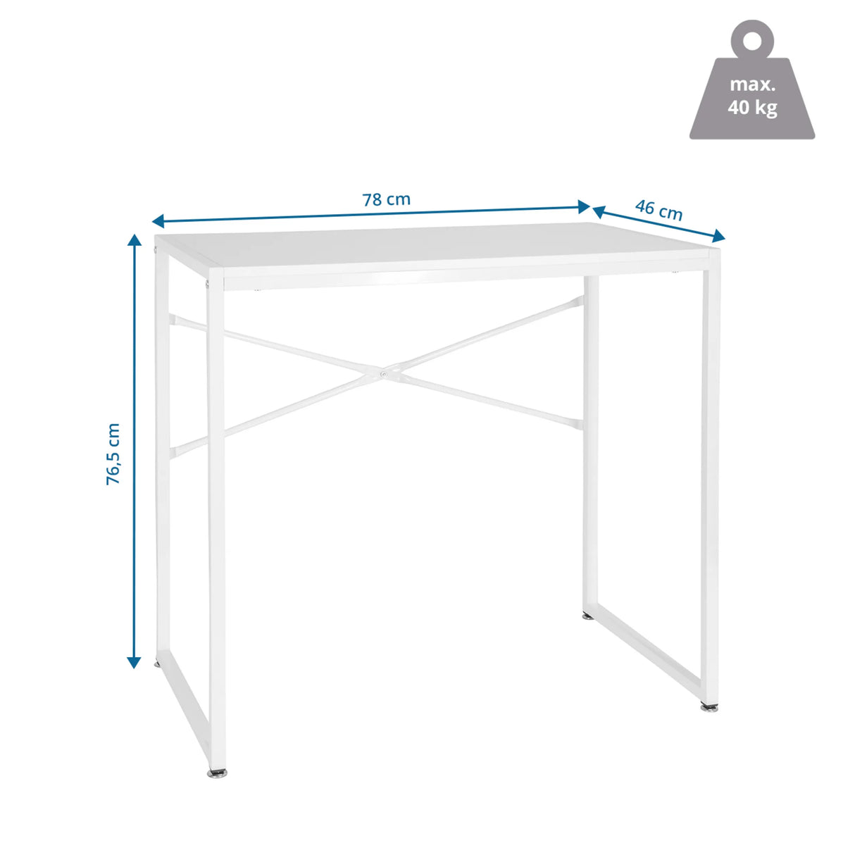 Maßzeichnung des Schreibtischs EASY UP H I mit 78 × 46 cm und einer maximalen Belastbarkeit von 40 kg von hjh OFFICE