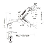 Technische Zeichnung der Monitorhalterung VM-MG1 mit einer maximalen Tiefe von 570 mm von hjh OFFICE
