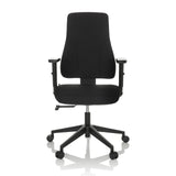 Schwarzer Profi-Bürostuhl MATHES mit Armlehnen und Fußkreuz mit fünf Rollen von hjh OFFICE – 360-Grad-Ansicht (Frontansicht 0°)