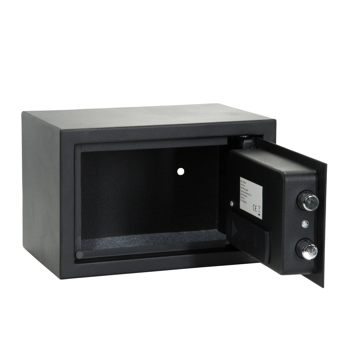 Schwarzer Tresor SAFE COMPACT III mit Zahlenschloss und Drehgriff von hjh OFFICE – 360-Grad-Ansicht (schräge Rückenansicht 240°)