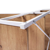 Verbindung von weißem Metallrahmen und Eichenholzplatte des Schreibtisches Easy Up3 von hjh LIVING