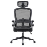 Rückansicht des Profi-Bürostuhls MC102C-M101 in Schwarz mit Netzrückenlehne, Kopfstütze und Rollenkreuz von Sihoo
