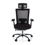 Schwarzer High-End-Bürostuhl NOVA PRO I mit Netzrücken und Fußkreuz mit fünf Rollen von hjh OFFICE – 360-Grad-Ansicht (Frontansicht 0°)