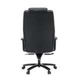 Rückansicht des Drehstuhls XXL Pullmann Gen2 aus schwarzem Kunstleder mit fünf Doppelrollen von hjh OFFICE
