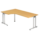 L-förmiger Schreibtisch NANO 82 S in Buche-Optik mit silbernen Metallbeinen von hjh OFFICE PRO