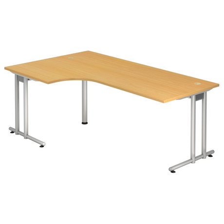 L-förmiger Schreibtisch NANO 82 S in Buche-Optik mit silbernen Metallbeinen von hjh OFFICE PRO
