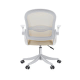 Rückseite des Homeoffice-Bürostuhls Naluro in Beige mit Netzrückenlehne und weißem Fußkreuz von hjh OFFICE