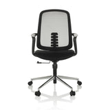 Schwarzer Homeoffice-Bürostuhl SEDIOLO B mit Netzrücken und Fußkreuz mit fünf Rollen von hjh OFFICE – 360-Grad-Ansicht (Frontansicht 0°)