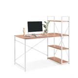 Schreibtisch Easy Up3 in Weiß und Eiche mit integriertem Regal und drei Ablageflächen von hjh LIVING