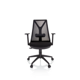 Schwarzer Homeoffice-Bürostuhl FALUN BASIC mit Netzrücken und Fußkreuz mit fünf Rollen von hjh OFFICE – 360-Grad-Ansicht (Frontansicht 0°)