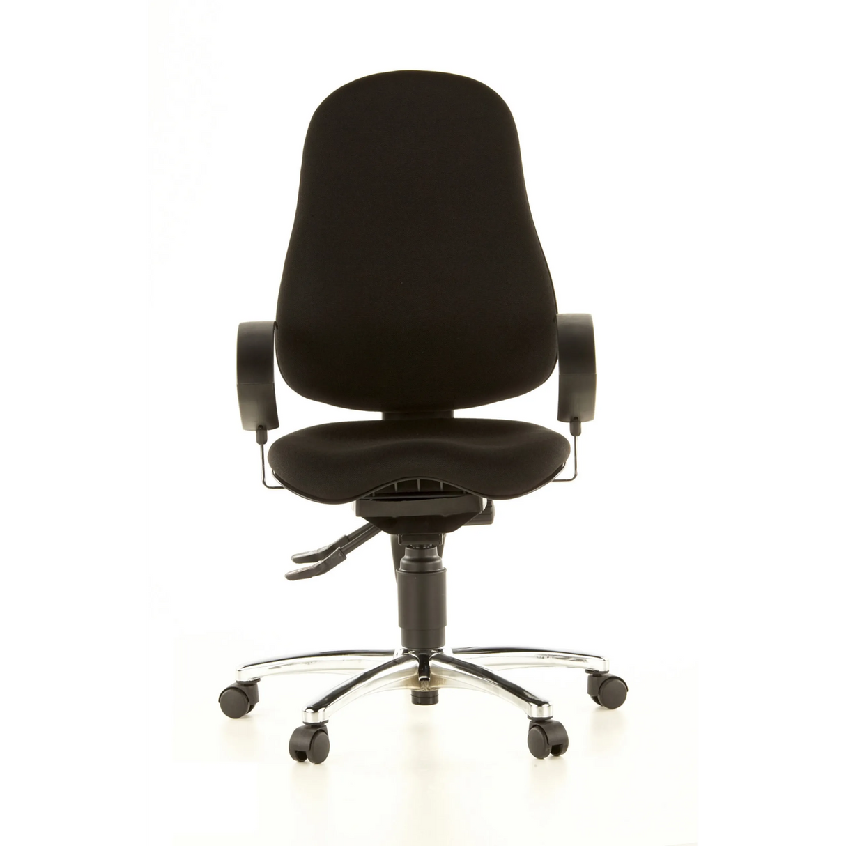 Schwarzer Profi-Bürostuhl SITNESS 10 mit Armlehnen und Fußkreuz mit fünf Rollen von Topstar – 360-Grad-Ansicht (Frontansicht 0°)