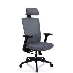Grauer Profi-Bürostuhl CAPTIVO mit Kopfstütze und schwarzen Armlehnen von hjh OFFICE
