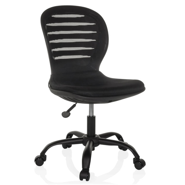 Schwarzer Homeoffice-Bürostuhl CASLA mit Netzrückenlehne und fünf Rollen von hjh OFFICE