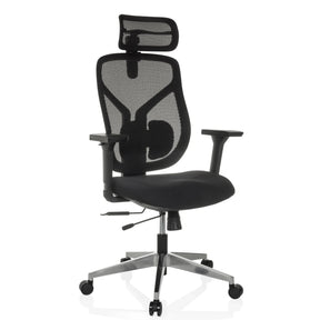 High-End-Bürostuhl CASSILIS B mit schwarzem Netzbezug und Kopfstütze von hjh OFFICE
