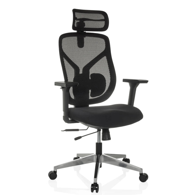 High-End-Bürostuhl CASSILIS B mit schwarzem Netzbezug und Kopfstütze von hjh OFFICE