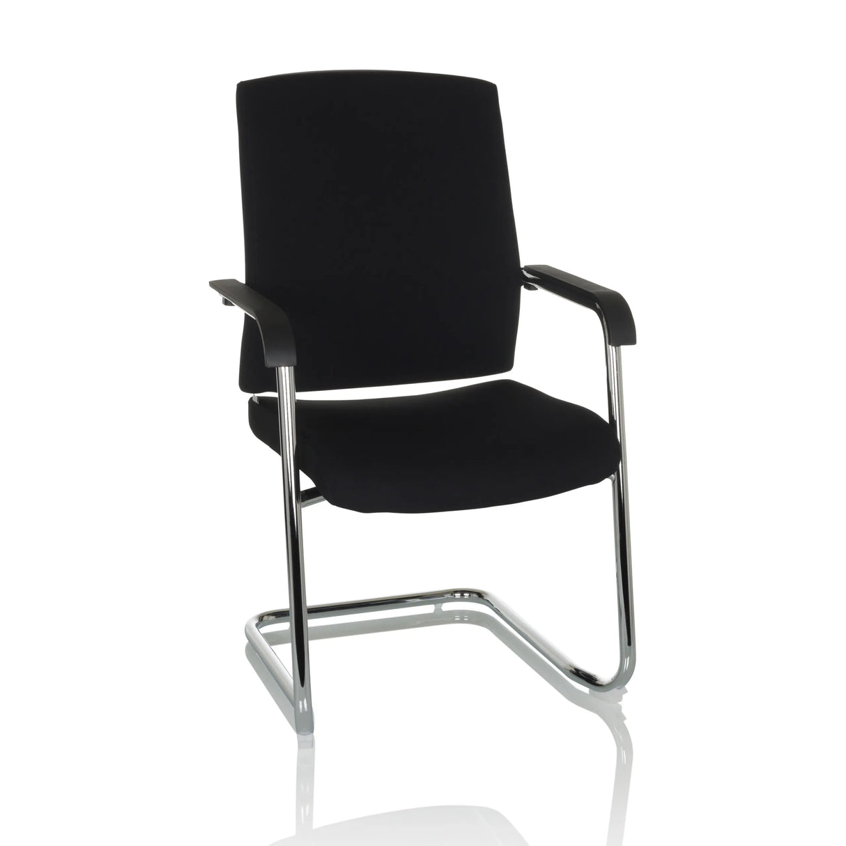 Schwarzer Freischwinger LEVIA VP mit Armlehnen und verchromtem Gestell von hjh OFFICE – 360-Grad-Ansicht (Frontansicht 15°)