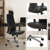 Profi-Chefsessel YUCANO I in Schwarz mit Detailansichten von Sitzfläche, Mechanik und Fußkreuz von hjh OFFICE