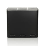 Schwarzer Mülleimer Clean 9 mit drei Fächern, silbernen Deckeln und Trittpedalen von hjh OFFICE – 360-Grad-Ansicht (Frontansicht 0°)