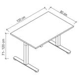 Technische Zeichnung des Schreibtischs XMST 12 S mit 120 × 80 cm von hjh OFFICE PRO