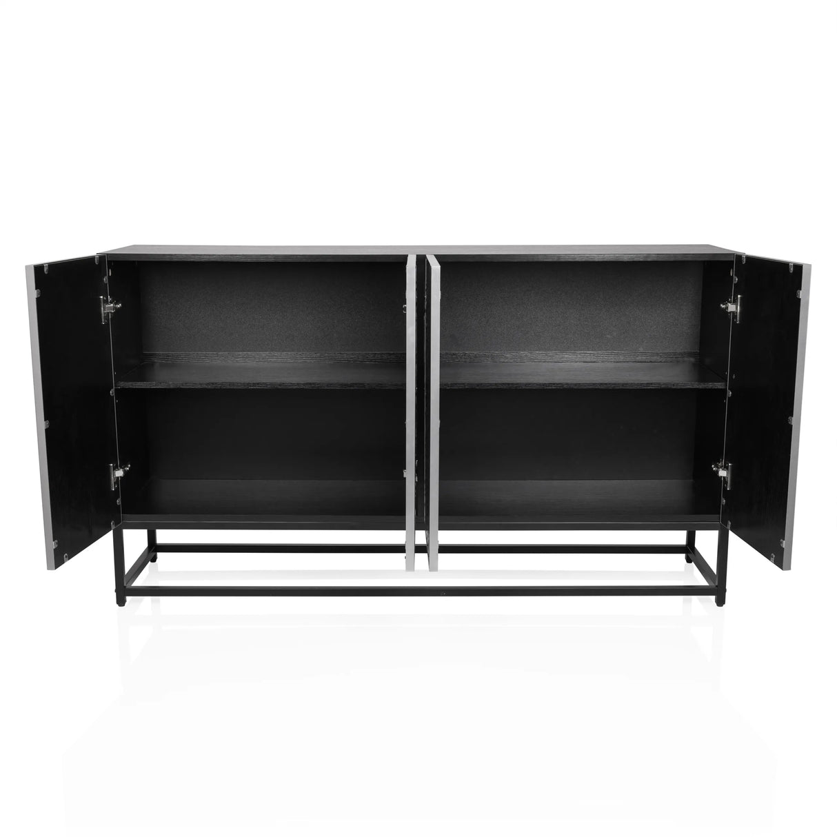 Geöffnetes Fachinneres der Kommode METALLIO in Schwarz und Silber von hjh LIVING