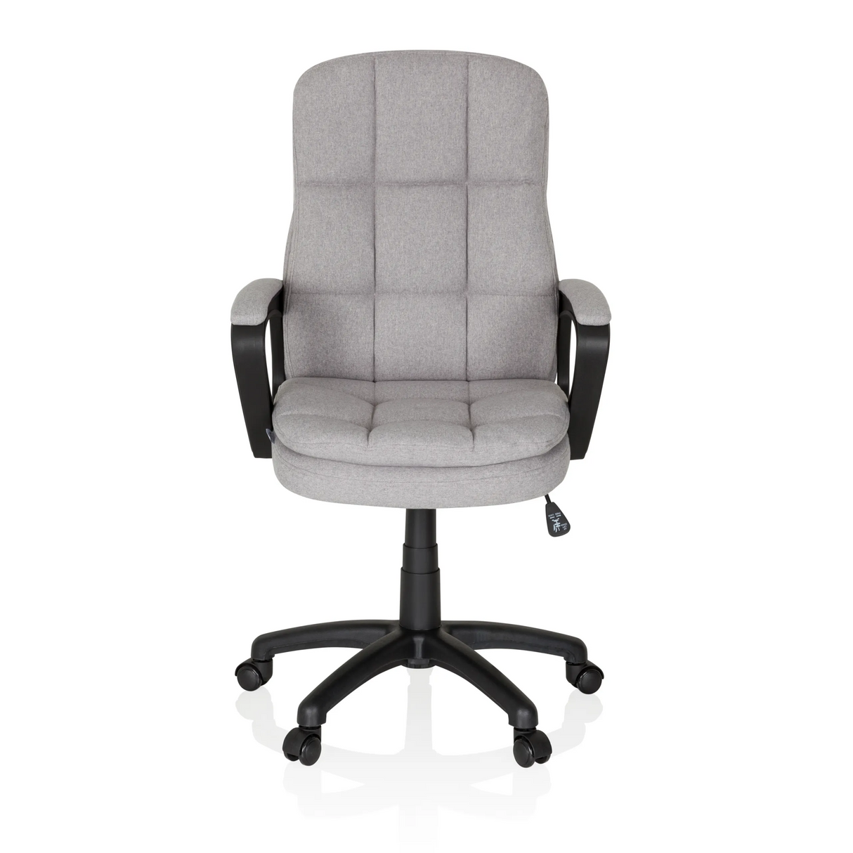 Grauer Home-Office-Chefsessel RELAX CX 120 mit gestepptem Bezug und Fußkreuz mit fünf Rollen von MyBuero – 360-Grad-Ansicht (Frontansicht 0°)