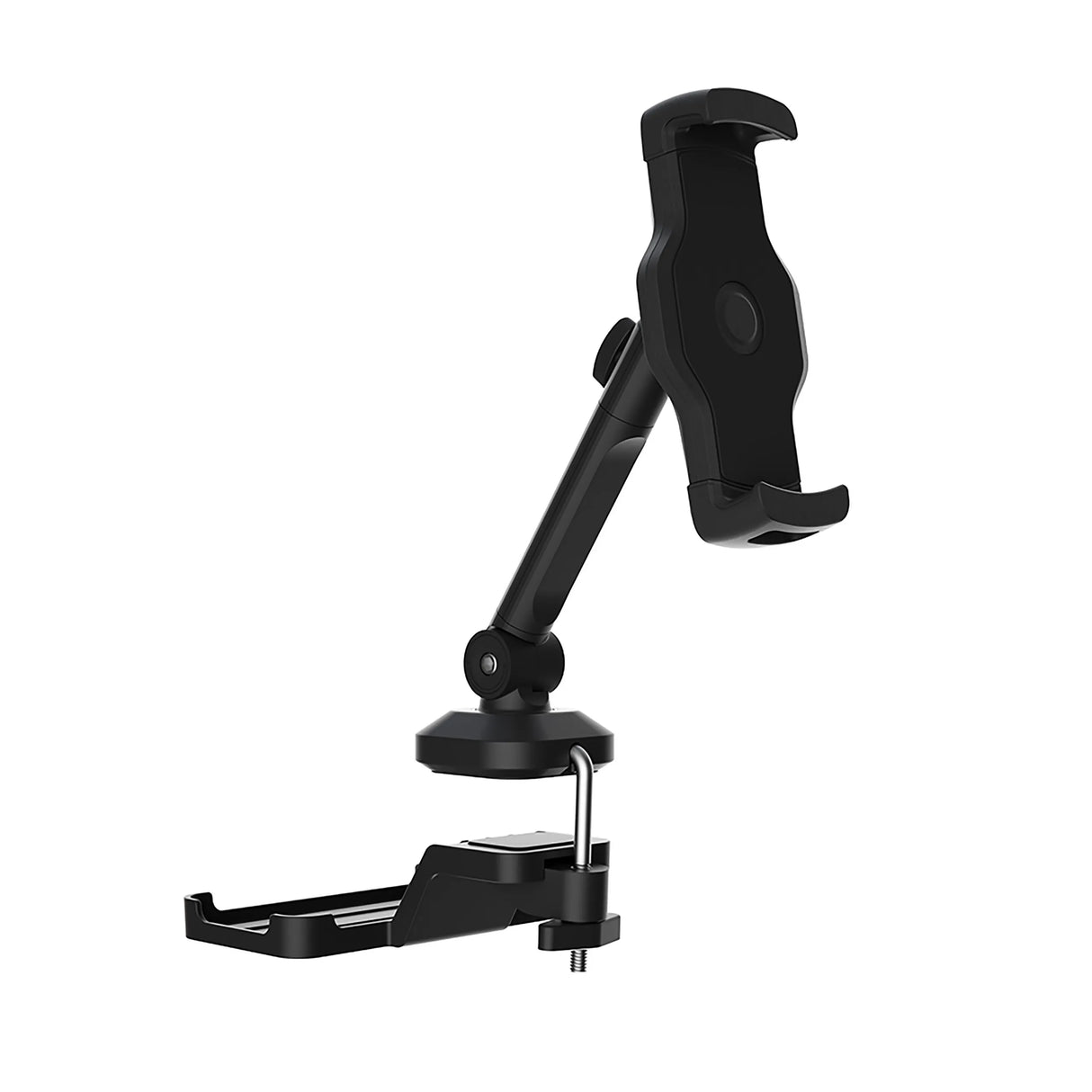Schwarze Handy- und Tablethalterung FLEXMOBI III mit verstellbarem Gelenkarm und Tischklemme von hjh OFFICE
