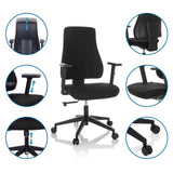Verstellbare Funktionen des Profi-Bürostuhls MATHES in Schwarz von hjh OFFICE