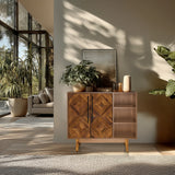 Kommode SANTJAGO WOOD L in dunkelbrauner Holzoptik mit zwei Türen und offenem Regal von hjh LIVING