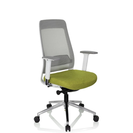 Profi-Bürostuhl CHIARO T2 WHITE mit grünem Sitzpolster und grauem Netzrücken von hjh OFFICE