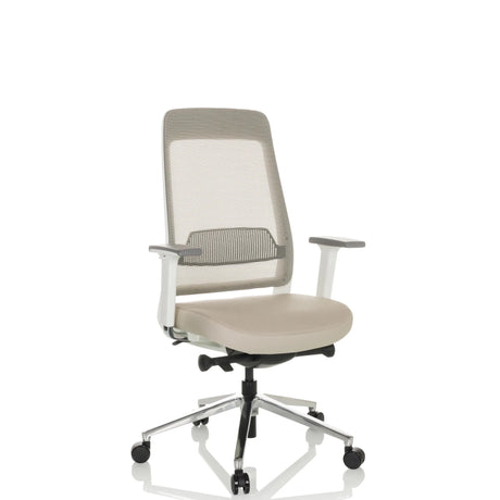Profi-Bürostuhl CHIARO T2 WHITE in Beige und Grau mit Netzrückenlehne und weißem Gestell von hjh OFFICE