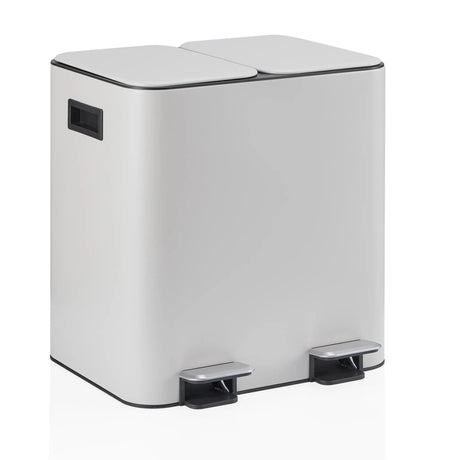 Beiger Mülleimer Clean 10 mit zwei separaten Deckeln und Fußpedalen von hjh OFFICE